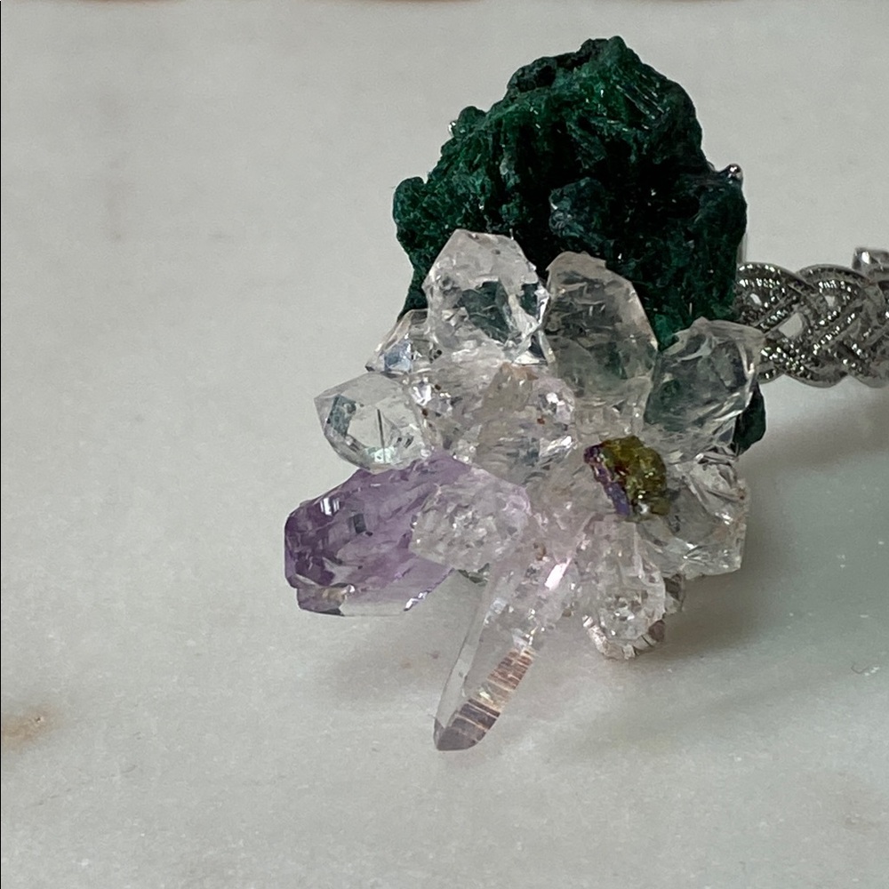 Malachite & Amethyst Statement Ring | Raw Quartz & Pyrite - Picture 8 of 8